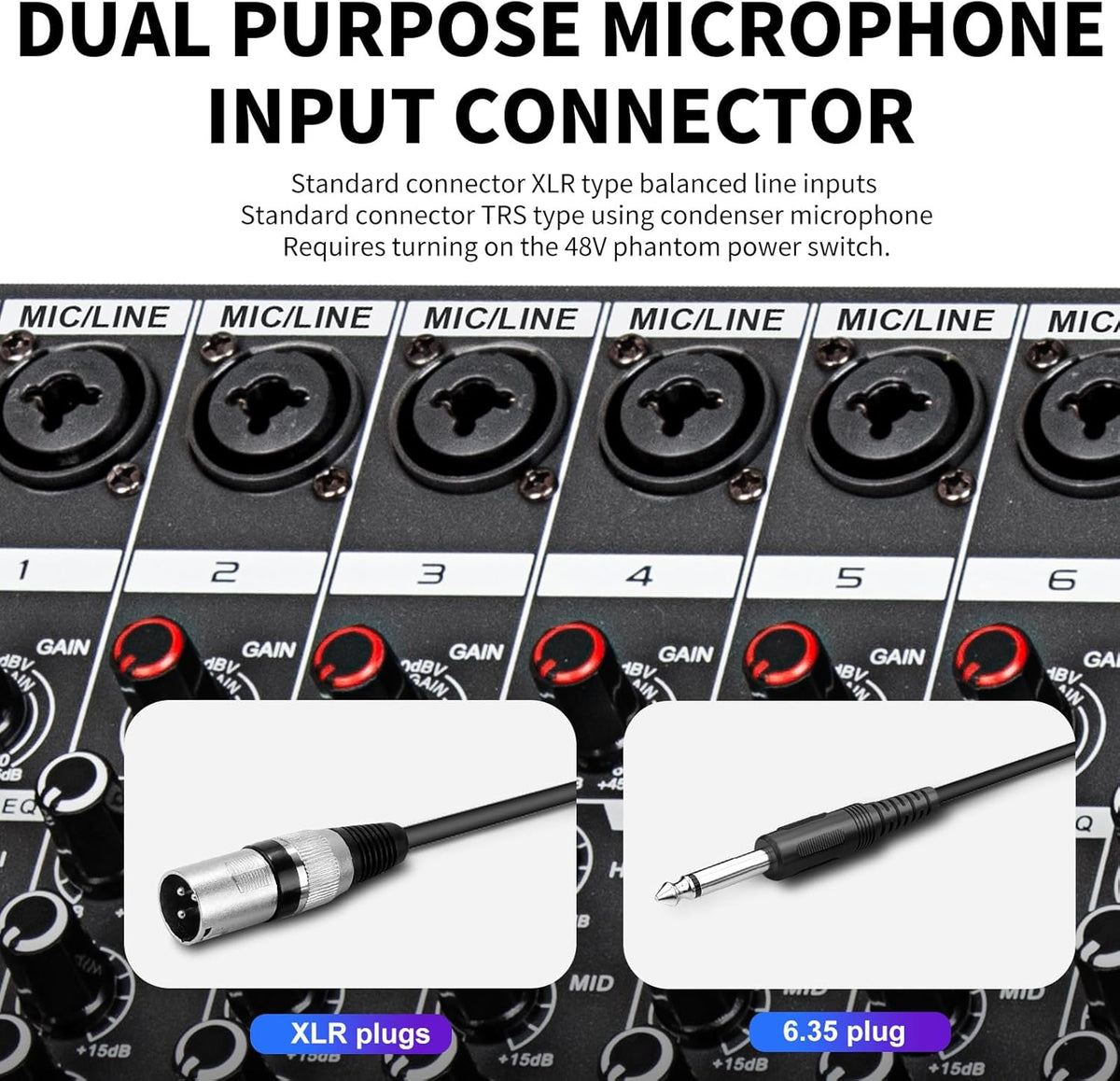 Depusheng MX8 8 Channel Sound Mixer Audio Mixing Console 48V 256DSP Professional USB PC Play Record Podcast Live Broadcast (US MX8)
