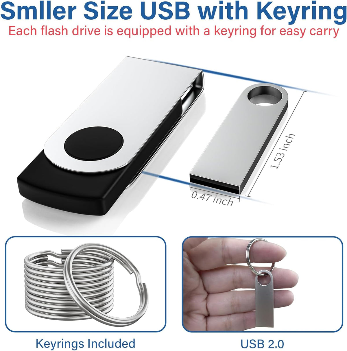20 Pack 1GB USB Flash Drive with Keychains, Wooolken Sleek Metal USB 2.0 Thumb Drives Memory Stick for PC Laptop Computer(Sliver)