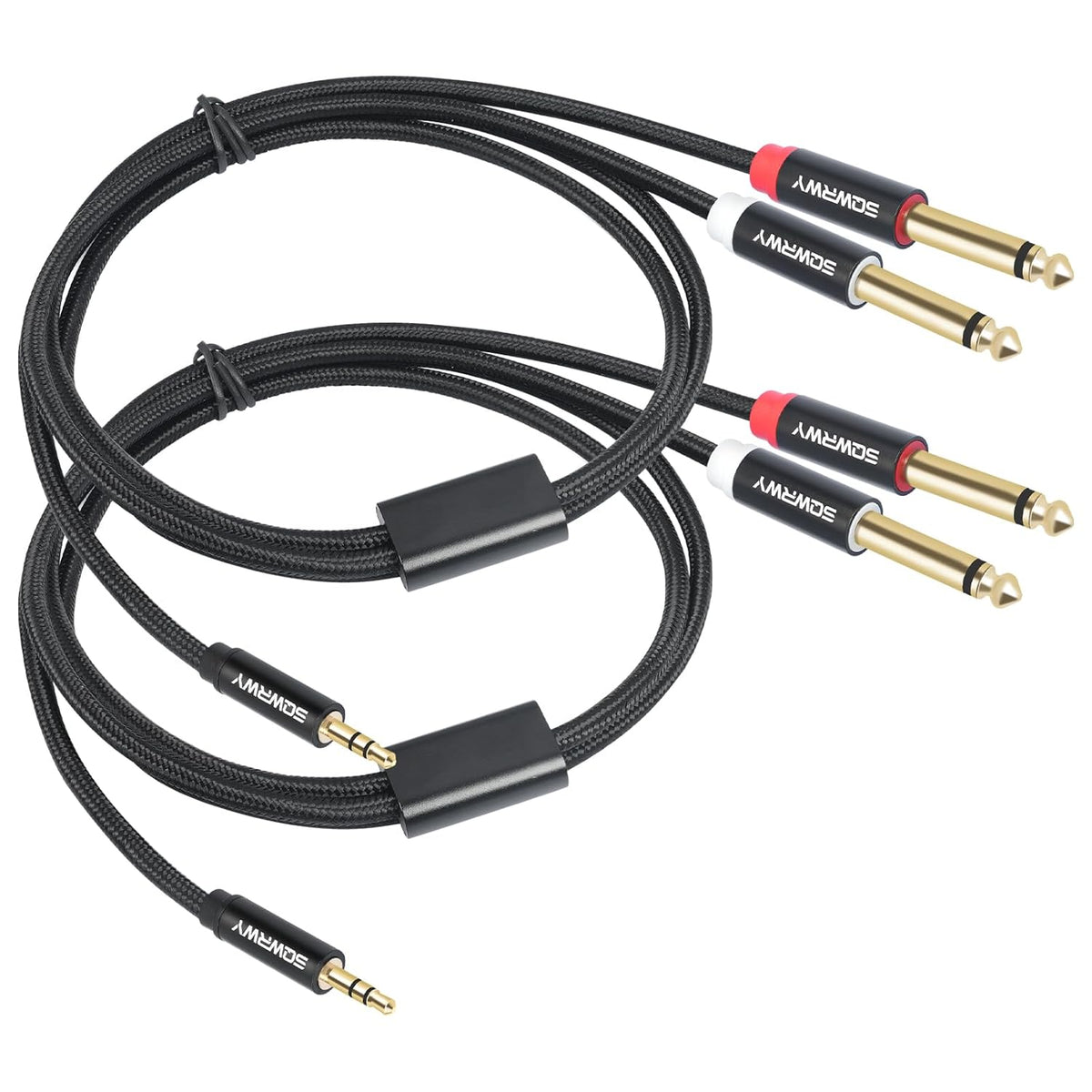2-Pack 6FT 3.5mm 6.35mm 3.5mm 1/4" TRS to Dual TS Mono Y-Splitter Cable: Connect Stereo Output to Dual Mono Inputs