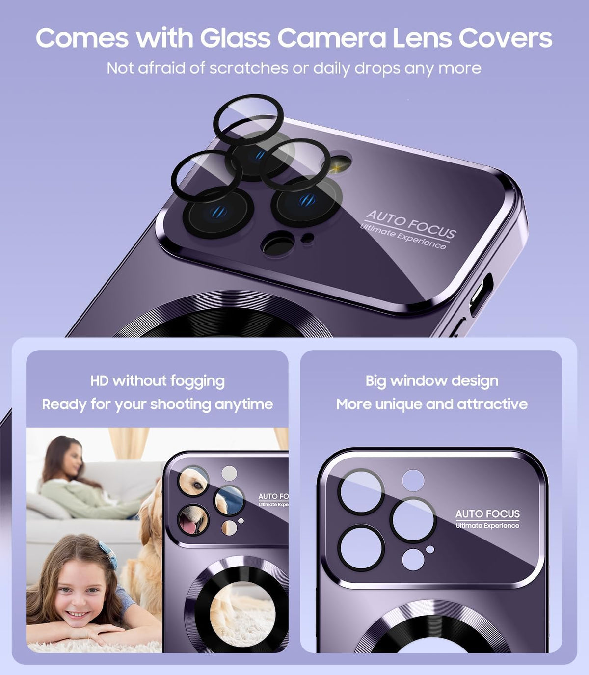 Magnetic for iPhone 16 Pro Max Case, Compatible with MagSafe, Built-in Camera Lens Protector, Logo View, Military Grade Drop Protection Phone Cover, Purple