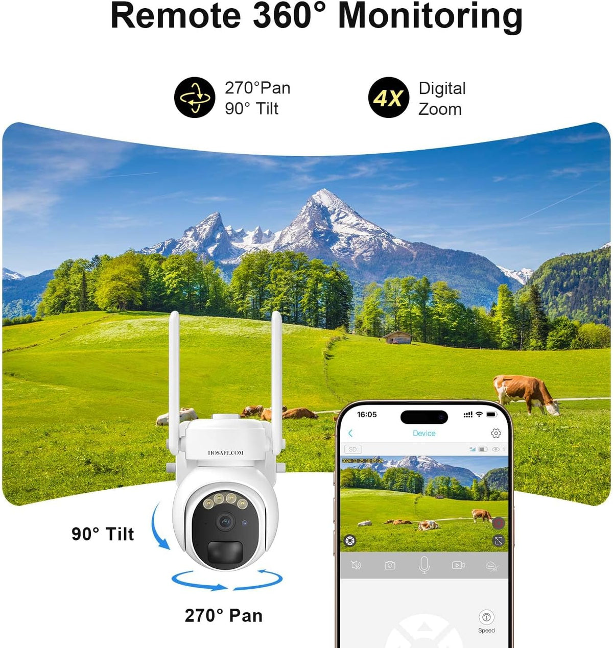 HOSAFE.COM 4G 360 2K 2-Way LTE Security Camera No Internet Needed, PTZ Outdoor Camera, Solar Camera Outdoor Wireless