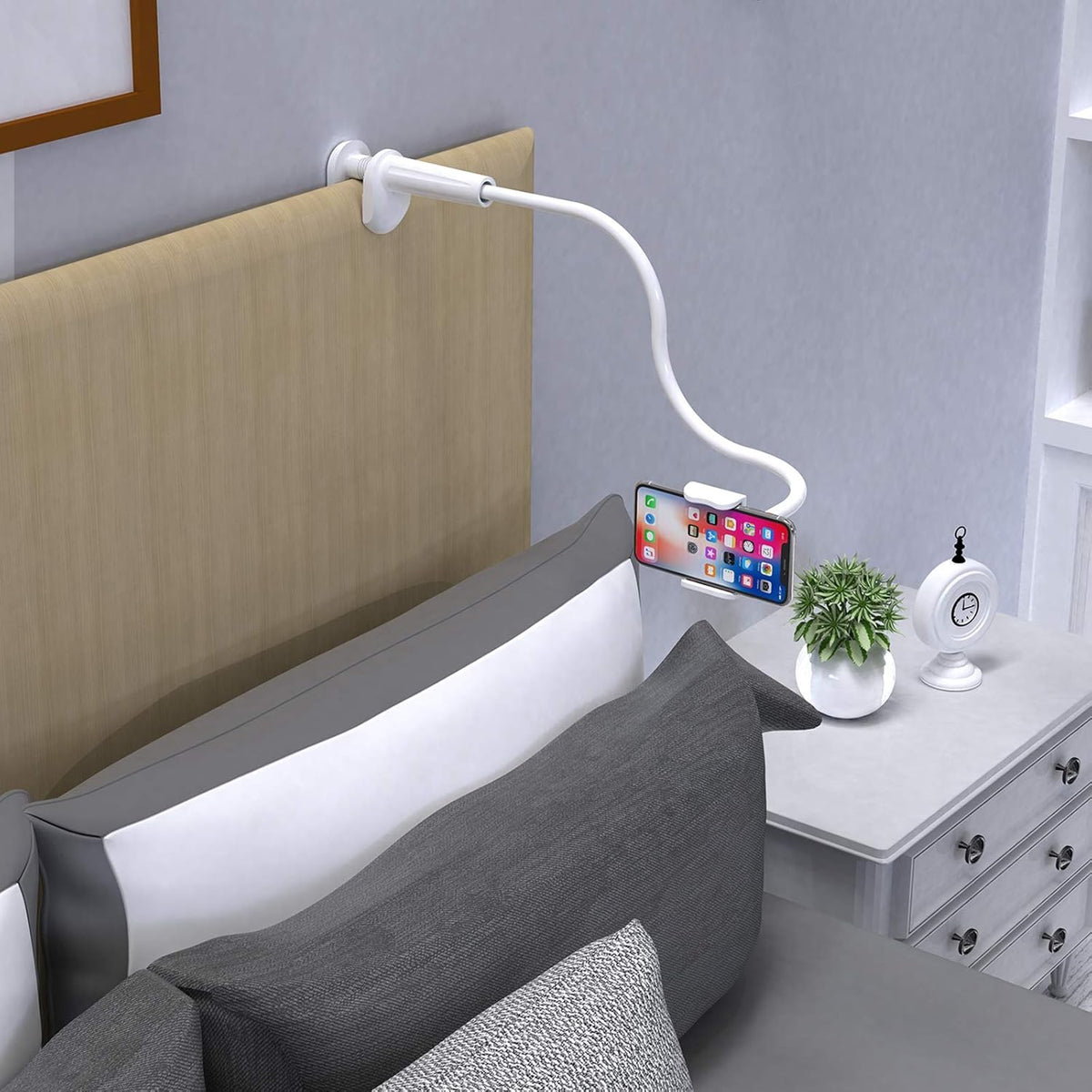 Phone Holder Bed Gooseneck Mount - Flexible Arm 360 Mount Clip Adjustable Bracket Clamp Stand Compatible with Cell Phone 11 Pro XS Max XR X 8 7 6 Plus 5 4, Samsung S10 S9 S8 for Bedroom Desk