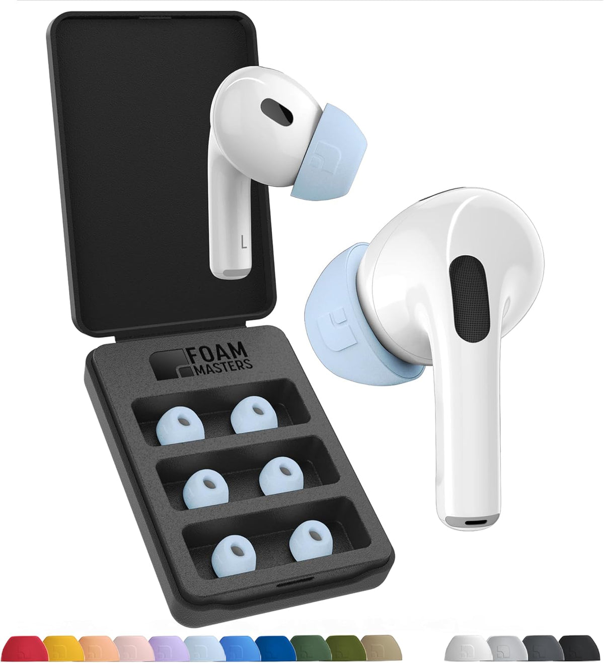 Foam Masters Ultra-Premium Memory Foam Ear Tips for AirPods Pro 1st & 2nd Gen | 3 Pairs | Black Magic Ver 6.0 | Secure | Comfort | Better Noise Cancel | Replacement Buds – Light Blue, Medium