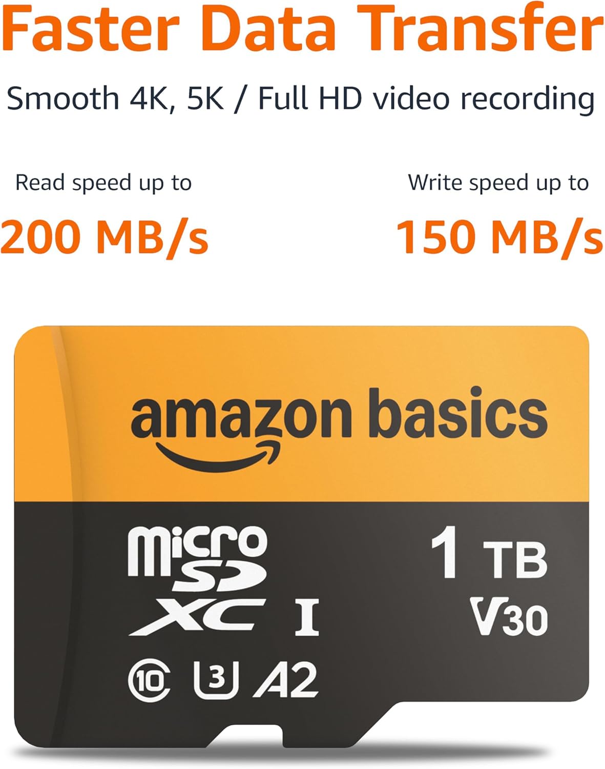 Amazon Basics 1TB microSDXC Card with Adapter, Read Speed Up to 200MB/s, 1-Pack