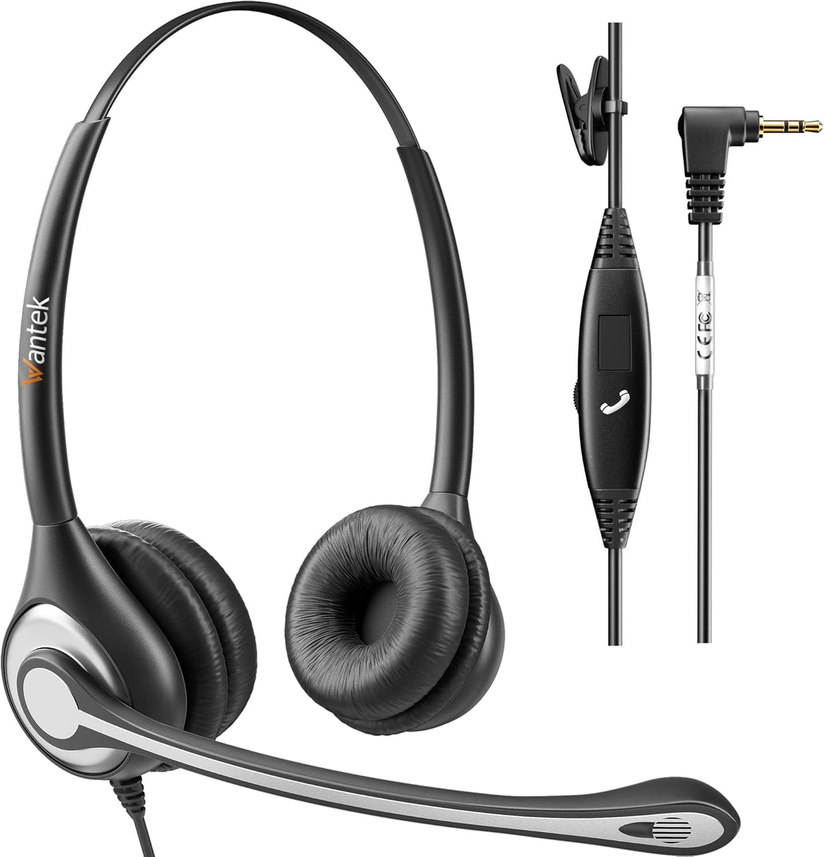Headset Headset 2.5mm Wantek Phone with Microphone Noise Cancelling,Telephone Jack Compatible with Panasonic AT&T