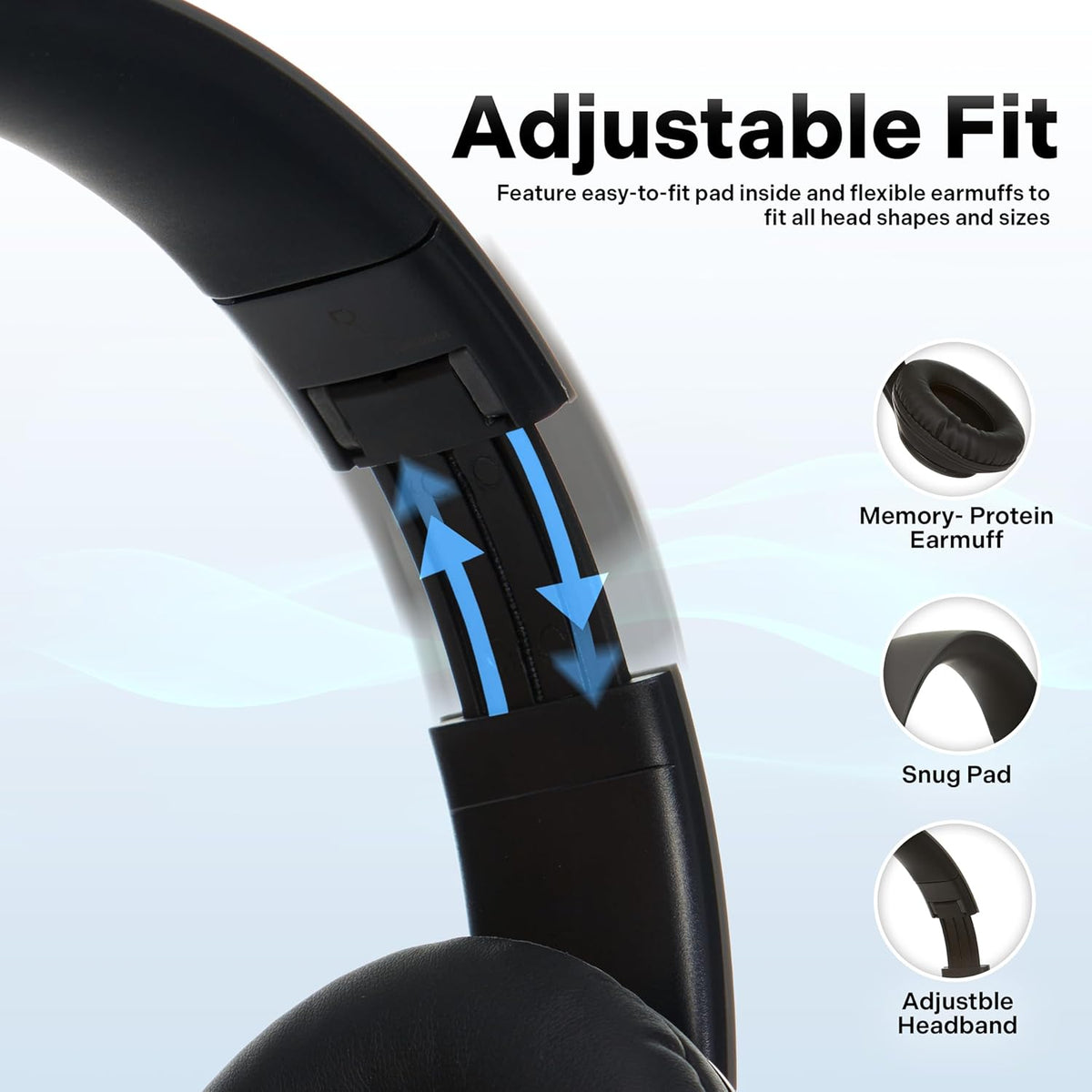 iJoy Bluetooth Headphones Over Ear, Wireless and Wired Foldable Headset Built-in Microphone - (Stealth) Adults Kids Men Women - Audifonos Auriculares Inalambricos