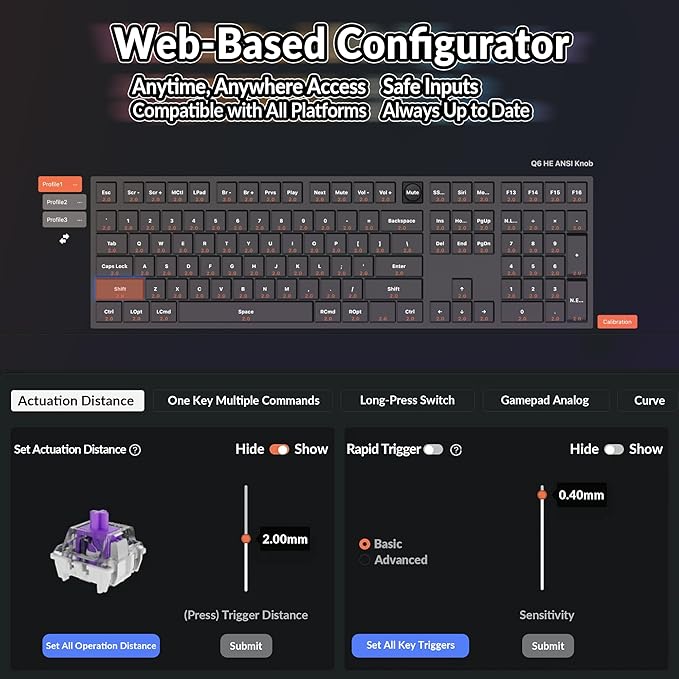 Keychron Q6 HE Wireless Custom Mechanical 100% Full Keyboard 2.4 GHz/Bluetooth/Wired QMK Rapid Trigger Hot-Swappable Programmable Gateron Double-Rail Magnetic Switches for Mac Windows Shell White
