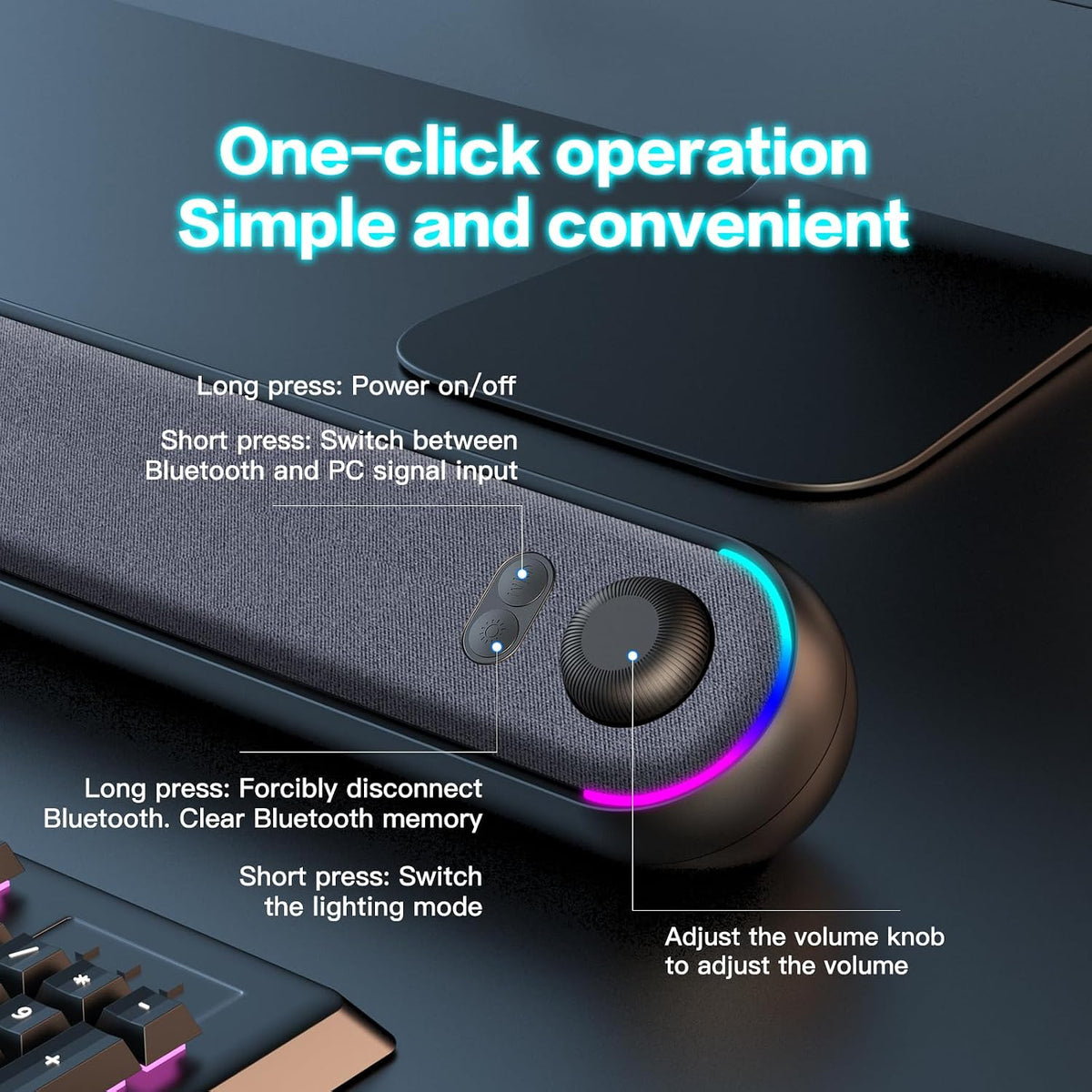 ICOREBEI Desktop computer speaker, soundbar, compatible with Mac, desktop, laptop, tablet, monitor, PC, and mobile