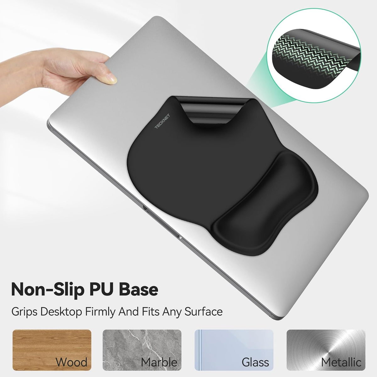 TECKNET Gel Mouse Pad with Wrist Rest, Ergonomic Office Mousepad with Wrist Support - Non-Slip & Smooth Surface Comfortable Desk Accessories Mat for Office, Gaming and Study - Charcoal Black