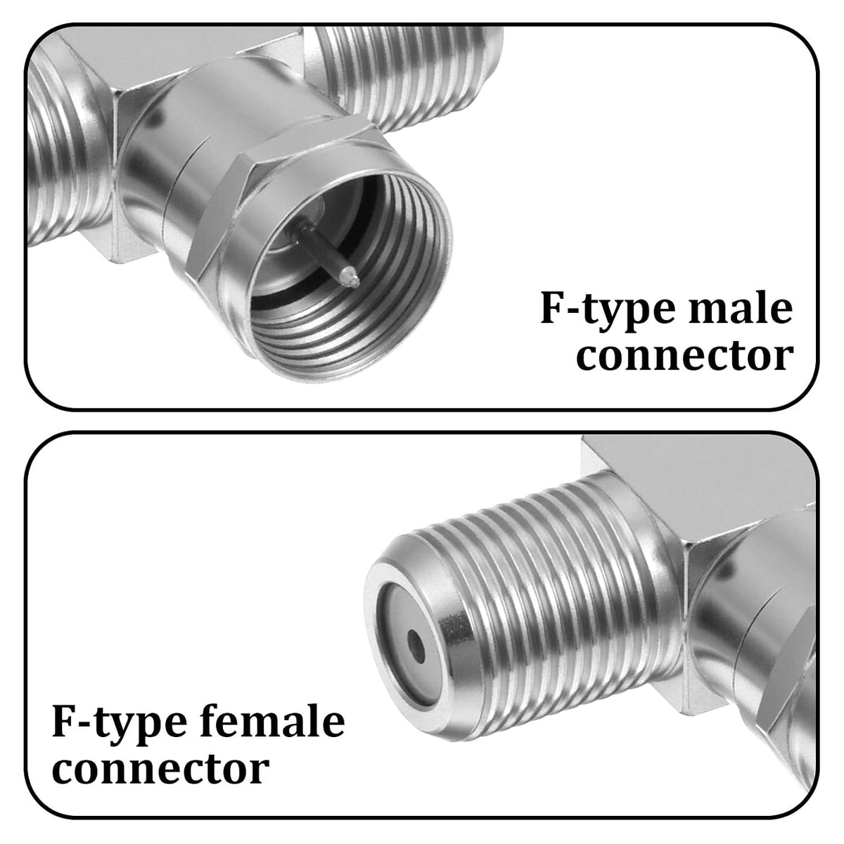 Exircy 2 Pack 2F 3 Coaxial Cable Splitter, F Male to Female Adapter Way Metal Cable Splitter Combiner Portable TV Split
