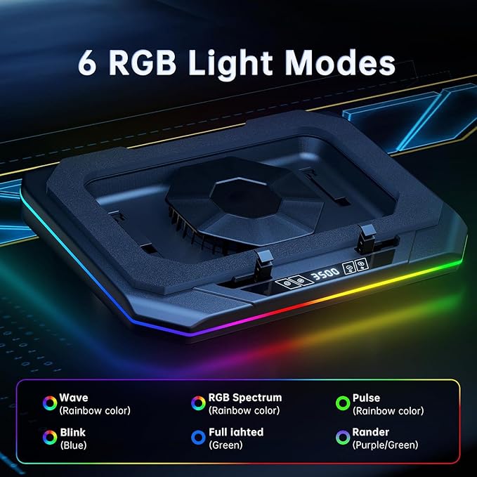 Cooling Pad for Msi CreatorPro Series CreatorPro 16 AI Studio Gaming Laptop Cooler with Powerful Turbo Cooling Fan Can Fast Cooling CPU+GPU 40°CVariable Speed6 RGB Light 3 USB-A