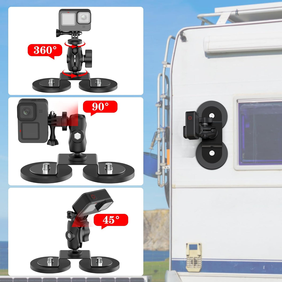 Taisioner Magnetic Car Mount Camera Mount for Insta360 x5/x4/x3/x2 Go 2/3 Car Body Outside with 360°Rotation Ball Head Compatible with Gopro,360 Max,Insta 360,DJI osmo,Akaso Aciton Camera