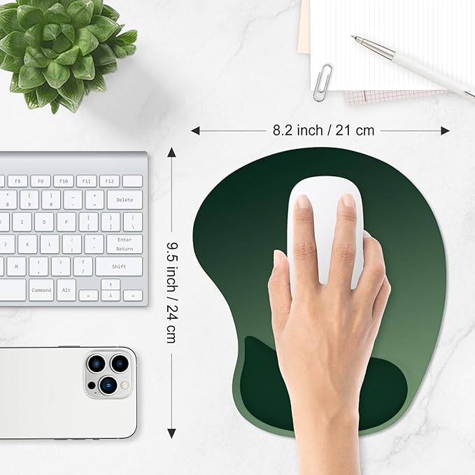 ITNRSIIET Ergonomic Mouse Pad, Cushioned Gel Wrist Rest, Non-Slip Base, Smooth Surface, Cute Multi-Color, 9.5 x 8.2 in, Deep Green Gradient