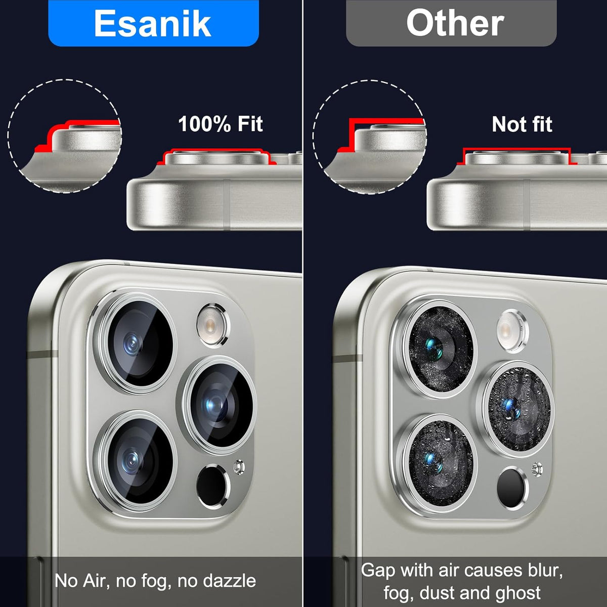 Esanik Upgrade 2 Pack for iPhone 16 Pro/iPhone 16 Pro Max Camera Lens Protector, Aluminum Alloy Metal matte Case Tempered Glass Camera Screen Cover, Scratch Resistant Case Friendly (Natural Titanium)