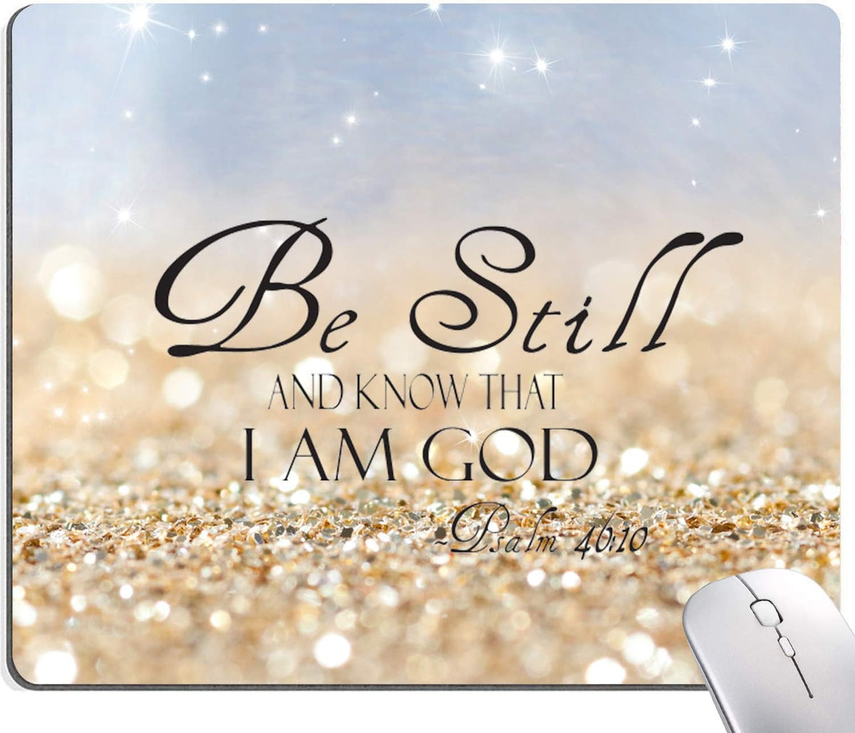 Christian Bible Verses Square Waterproof Mouse Pad Non-Slip Rubber Base MousePads for Office Laptop, 9.5"x7.9"x0.12" Inch(Be Still)