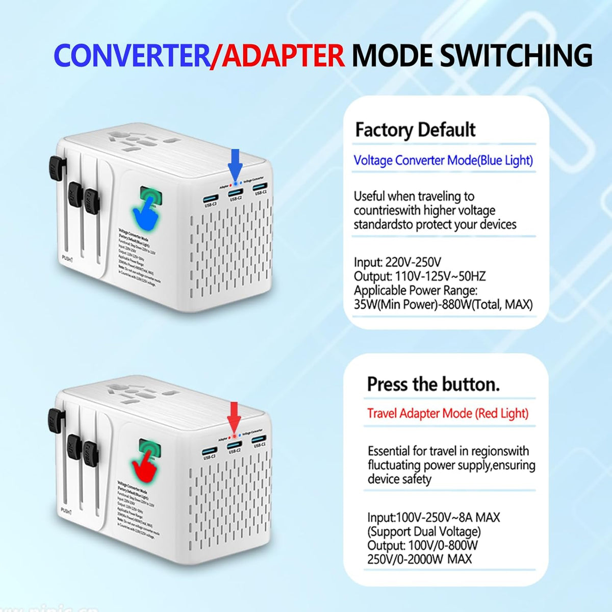 Travelconverter Adapter Voltage Converter That Steps Down 230 Volts to 120 Volts for use in Over 200 Countries,Including The U.S., U.K., Europe, and Australia(White)