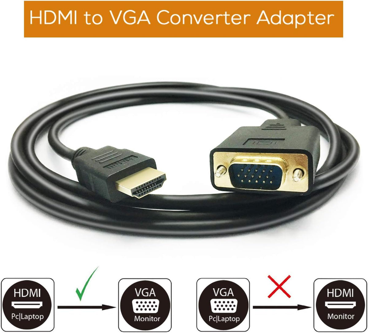 HDMI to VGA Cable, 1080P HDMI Male to VGA Male M/M Video Converter Cord Adapter Compatible with hdmi Desktop, Laptop, DVD to 15 Pin D-SUB vga HDTV Monitor Projector (10 Feet)