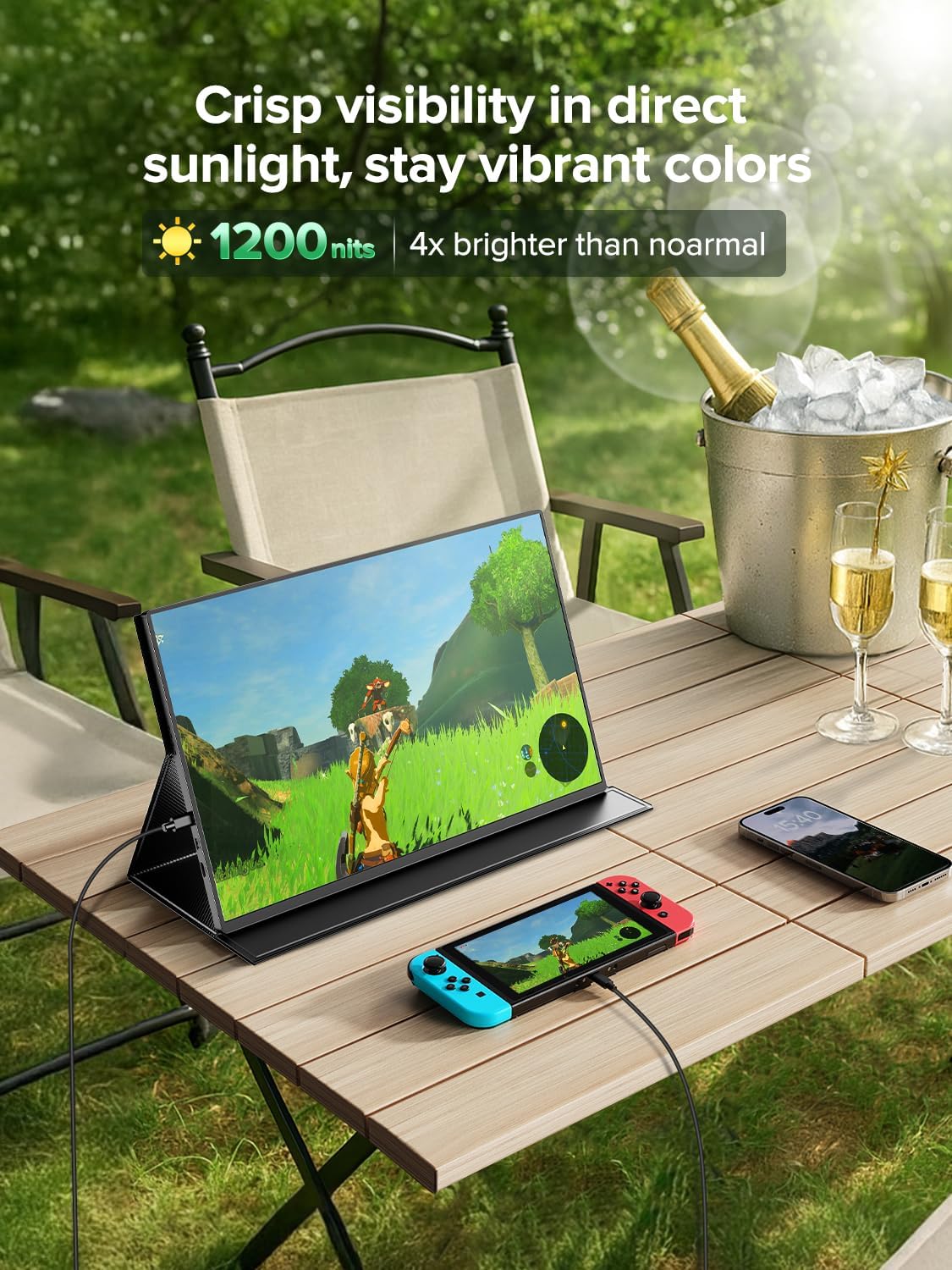 Newsoul 4K Portable Monitor, 3840 * 2400 UHD 16" Gaming Monitor 1200Nits 1500:1 100% sRGB IPS FreeSync Laptop Monitor with VESA & Cover Built-in USB-C HDMI Portable Screen for Phone Game Console