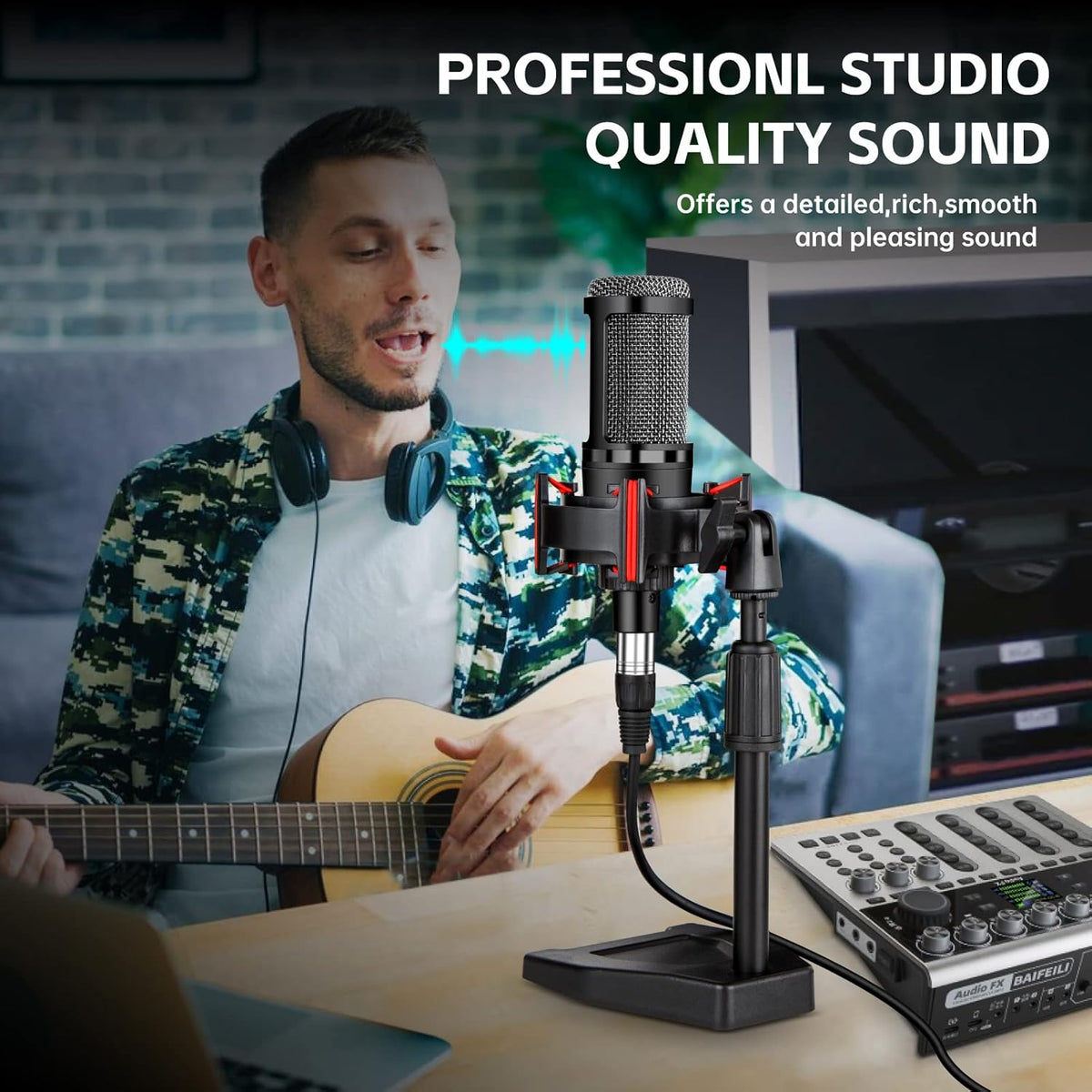 XLR Podcast Microphone Professional Cardioid Condenser Microphone for PC Computer Studio XLR Mic Kit for Recording/Podcasting/Streaming/Voice Over/ASMR/Home Studio/YouTube with Desktop Stand