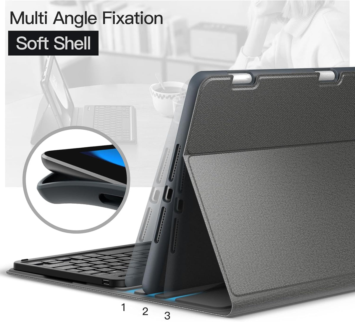 JETech Keyboard Case for iPad 10.2-Inch (2021/2020/2019 Model, 9th/8th/7th Generation) with Pencil Holder, Magnetic Detachable Bluetooth Wireless Keyboard, Soft TPU Back Stand Cover (Space Gray)