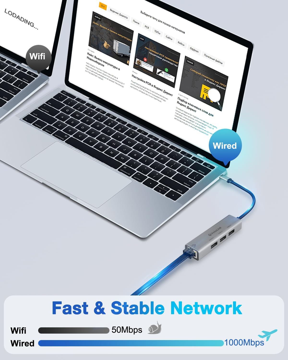 Velolink 4-in-1 USB 3.0 Hub with Gigabit Ethernet Adapter for Laptop, PC, MacBook Pro (RJ45 TYPEC HUB 01)