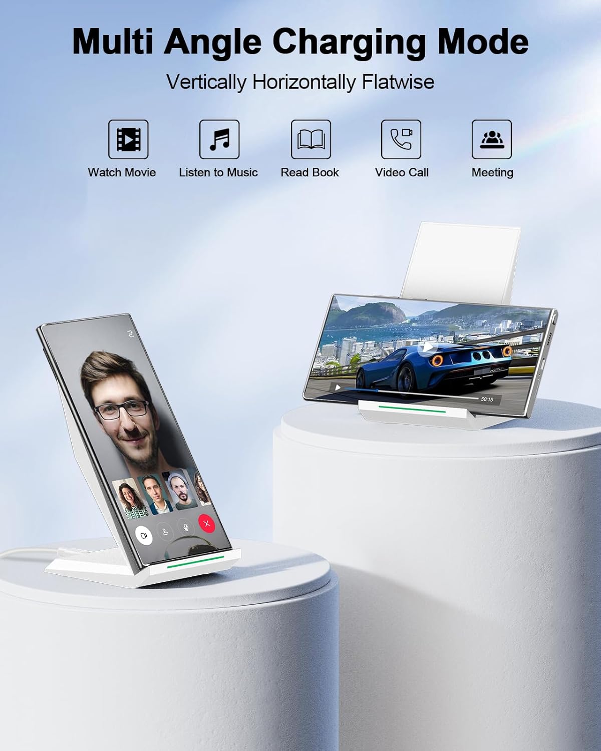 NANAMI Fast Wireless Charger, Qi Certified Charging Stand[with 20W PD Charger] 7.5W for iPhone 16/16 Plus/16 Pro/16 Pro Max/15/14/13/12,10W for Samsung Galaxy S25/S25+/S25 ultra/S24/S24 Ultra/S23/S22