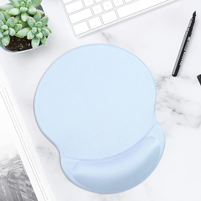 ITNRSIIET Ergonomic Mouse Pad with Gel Wrist Support Small Wrist Rest Smooth Surface Non-Slip PU Base Comfortable Office Supplies Pain Relief, 8.7 x 7.2 inches, Blue