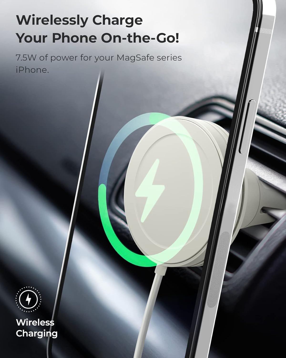 iOttie Velox Mini MagSafe Compatible Air Vent Car Mount in Astral Gray with Wireless Charging for iPhone 13, 14, 15 Series