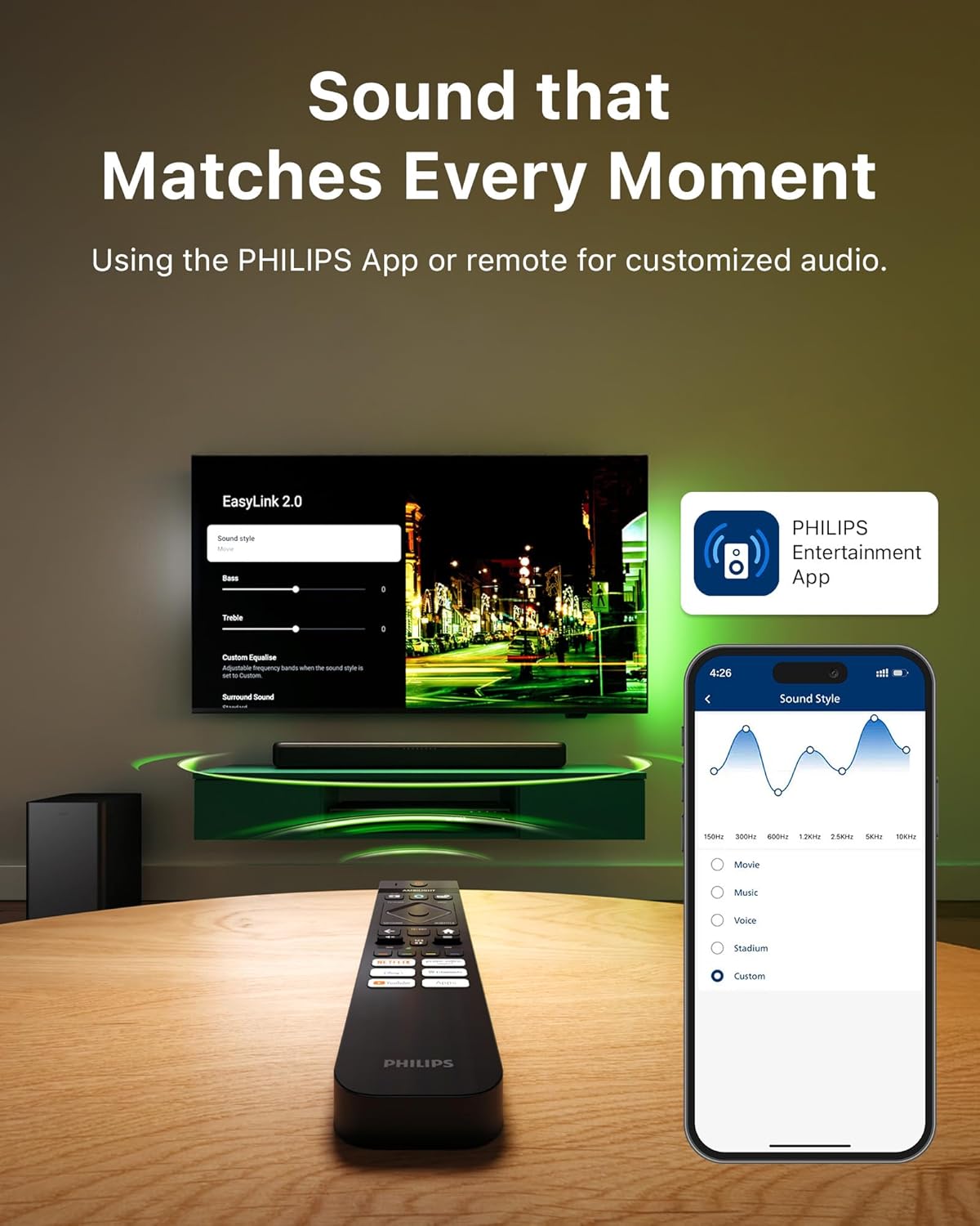 PHILIPS B5309 Soundbar 2.1 with Wireless Subwoofer and Immersive DTS Virtual:X Audio Technology - 240W Max Power, Deep Bass, Bluetooth 5.4, Four EQ Modes, HDMI ARC and USB connectivity - Dark Grey