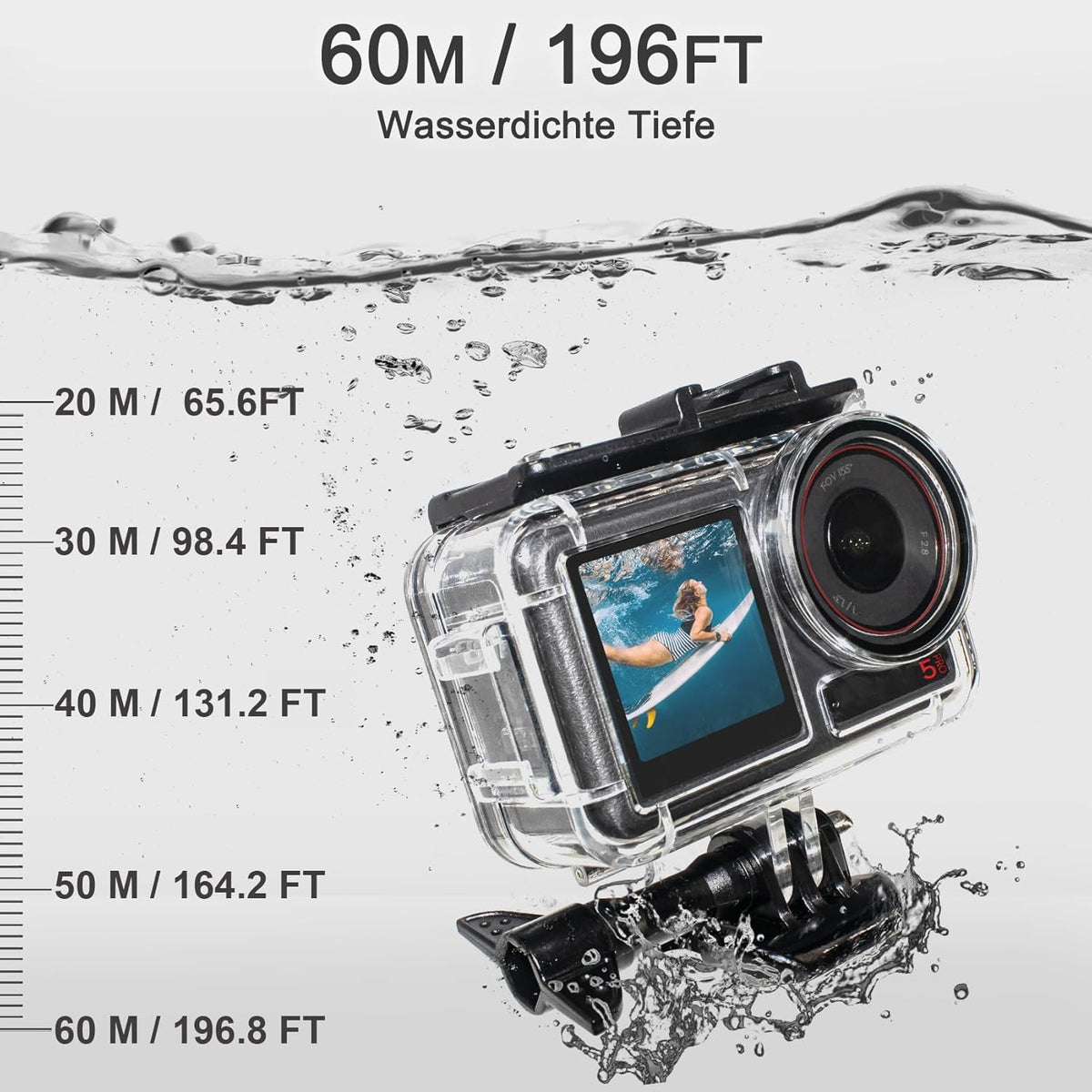 OKFUN 50M/164FT Waterproof Housing Case Compatible for DJI Osmo Action 5 Pro Action4 Action3 Diving Protection Underwater Dive Cover Protective Shell with Bracket Accessories