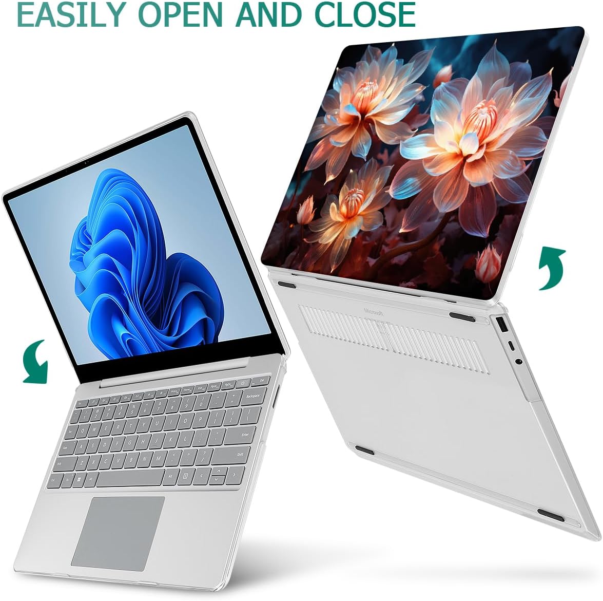 Tuiklol Case for 15 Inch Microsoft Surface Laptop 5/4/3 2022-2020, Model 1979/1953/1872/1873 Hard Shell Cover, Keyboard Cover+Screen Protector+Dust Plugs,Luminescent Flowers