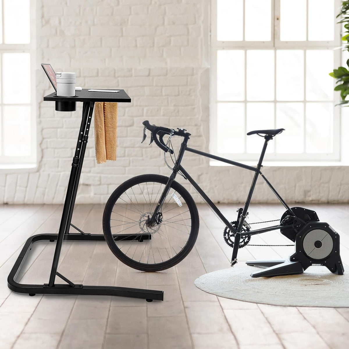 Ikkle Adjustable Bike Trainer Desk, Workstation Standing Desk for Treadmill Cycling, Cycle Trainer Stand Table for Indoor Workstation (Black)