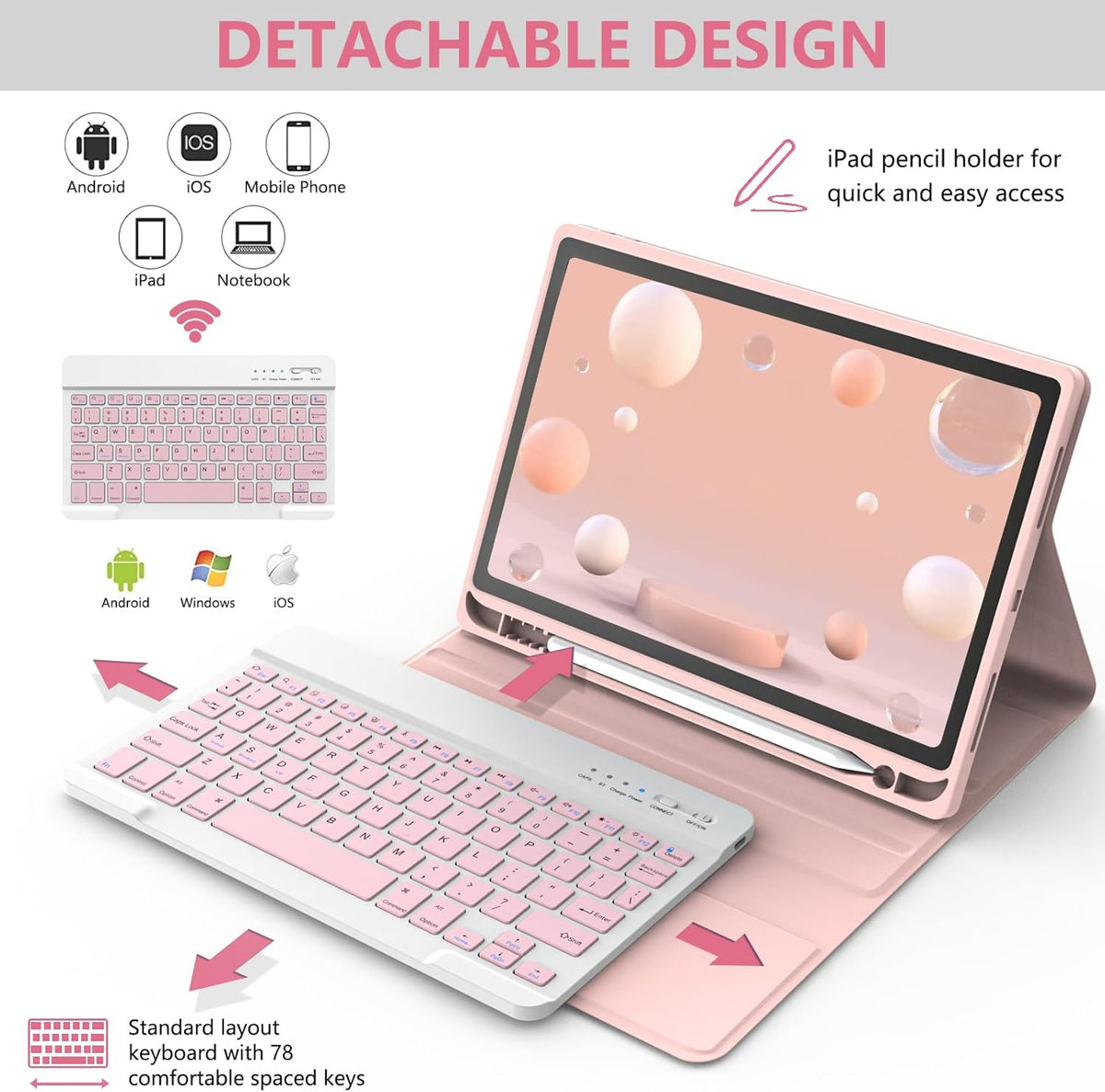 Keyboard Case for iPad Air 11-inch M3/M2/Air 5th/ 4th Generation- Detachable Bluetooth Keyboard Case with Pencil Holder - Flip Stand Cover for iPad Air 11"(2025&2024) /Air 5 2022/Air 4 2020/Pro 11 1st