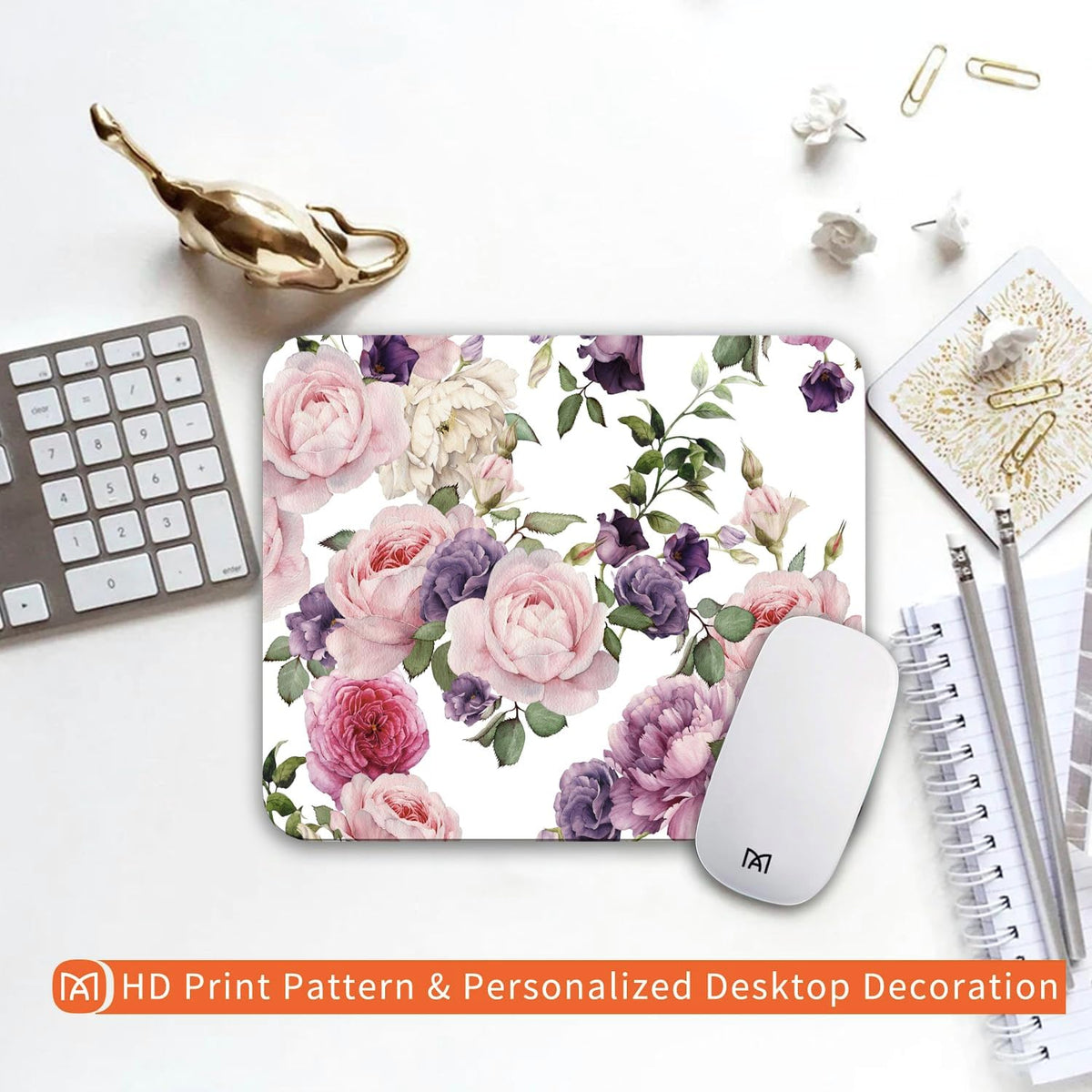 Square Mouse Pad Floral Roses,Personalized Premium-Textured Custom Mouse Mat Design,Washable Mousepad Cloth,Non-Slip Rubber Base Computer Mouse Pads for Wireless Mouse