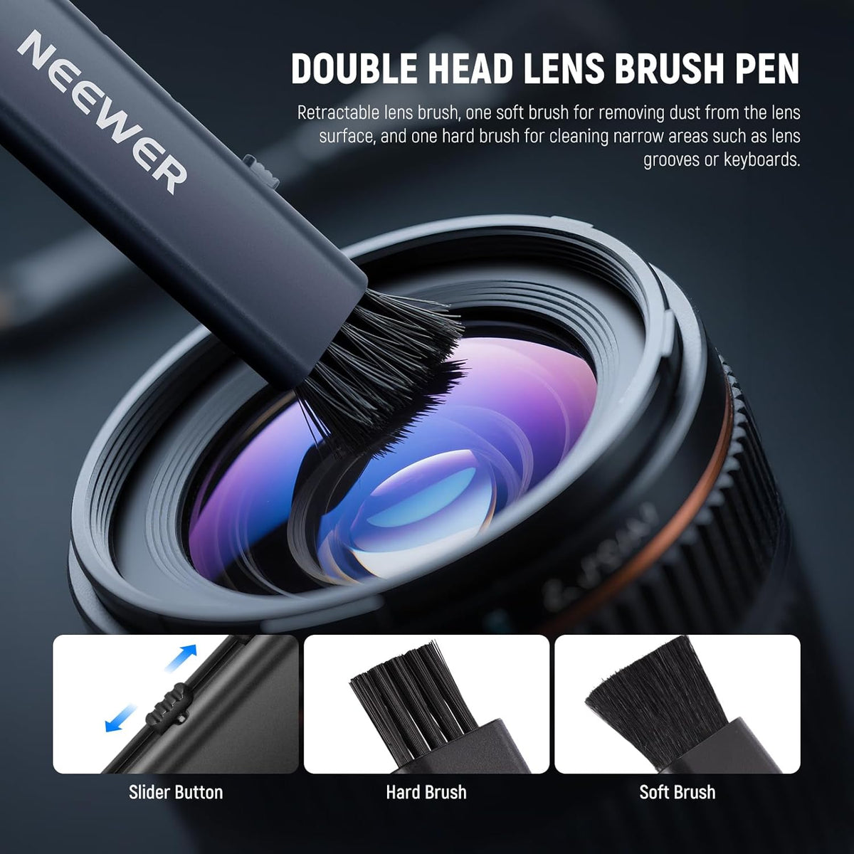 NEEWER 5 in 1 Camera Lens Cleaning Kit, 1x Lens Brush Pen + 1x Air Blower + 1x 24mm Full Frame Sensor Swab + 2X Cleaning Cloth, for Electronics, Smartphones, Tablets, HM-43