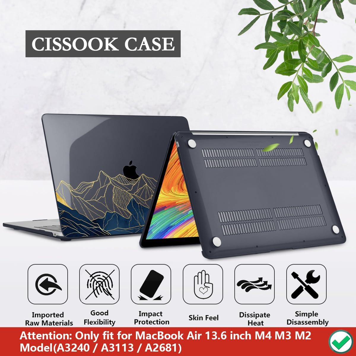 CISSOOK Compatible with MacBook Air 13.6 Inch Case A3240 A3113 A2681, Laptop Hard Shell Mountain Sunshine Cover with Keyboard Cover for MacBook Air 13 M2 M3 M4 Release 2022 2024 2025