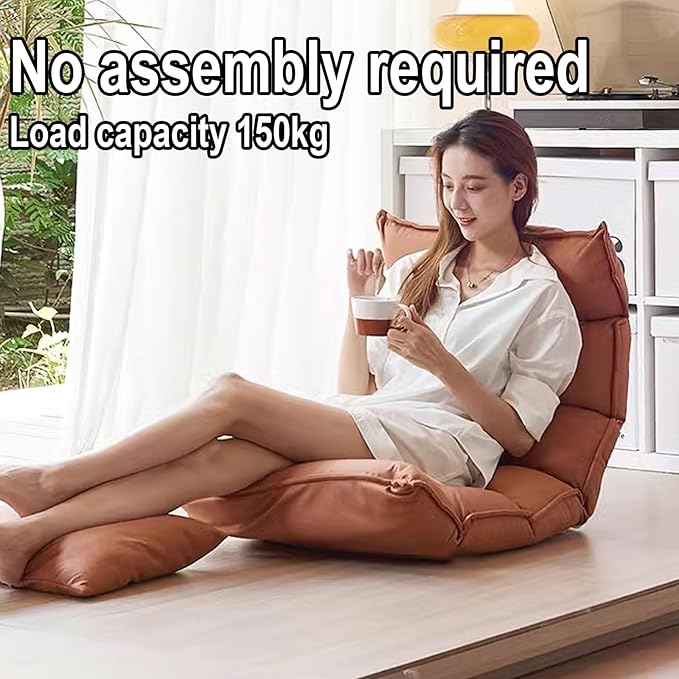 Single Sofa Chair Modern Floor Seat 5-Position Adjustable Backrest Freestanding Support Load Capacity 150kg for Living Room Bedroom Balcony Multi-Color(Brown)