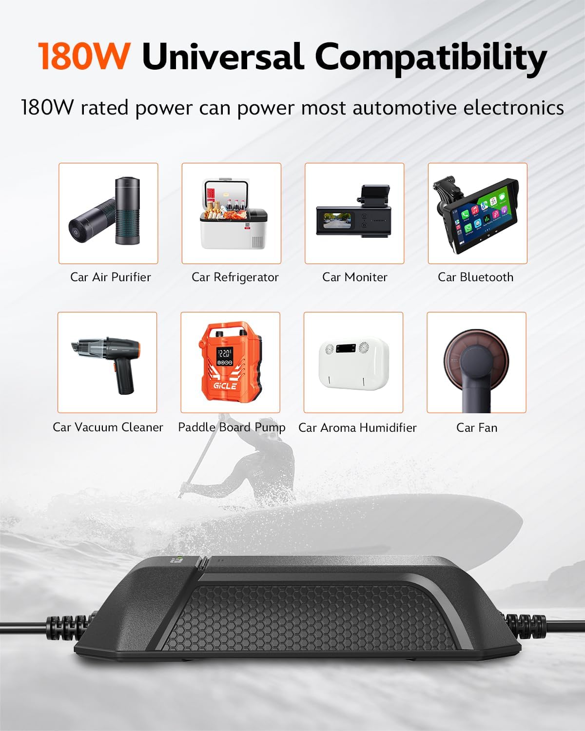 Gicle 12V 15A 180W 110V 12V AC to DC Converter, AC/DC Power Supply Adapter Transformer for Tire Inflator, Car