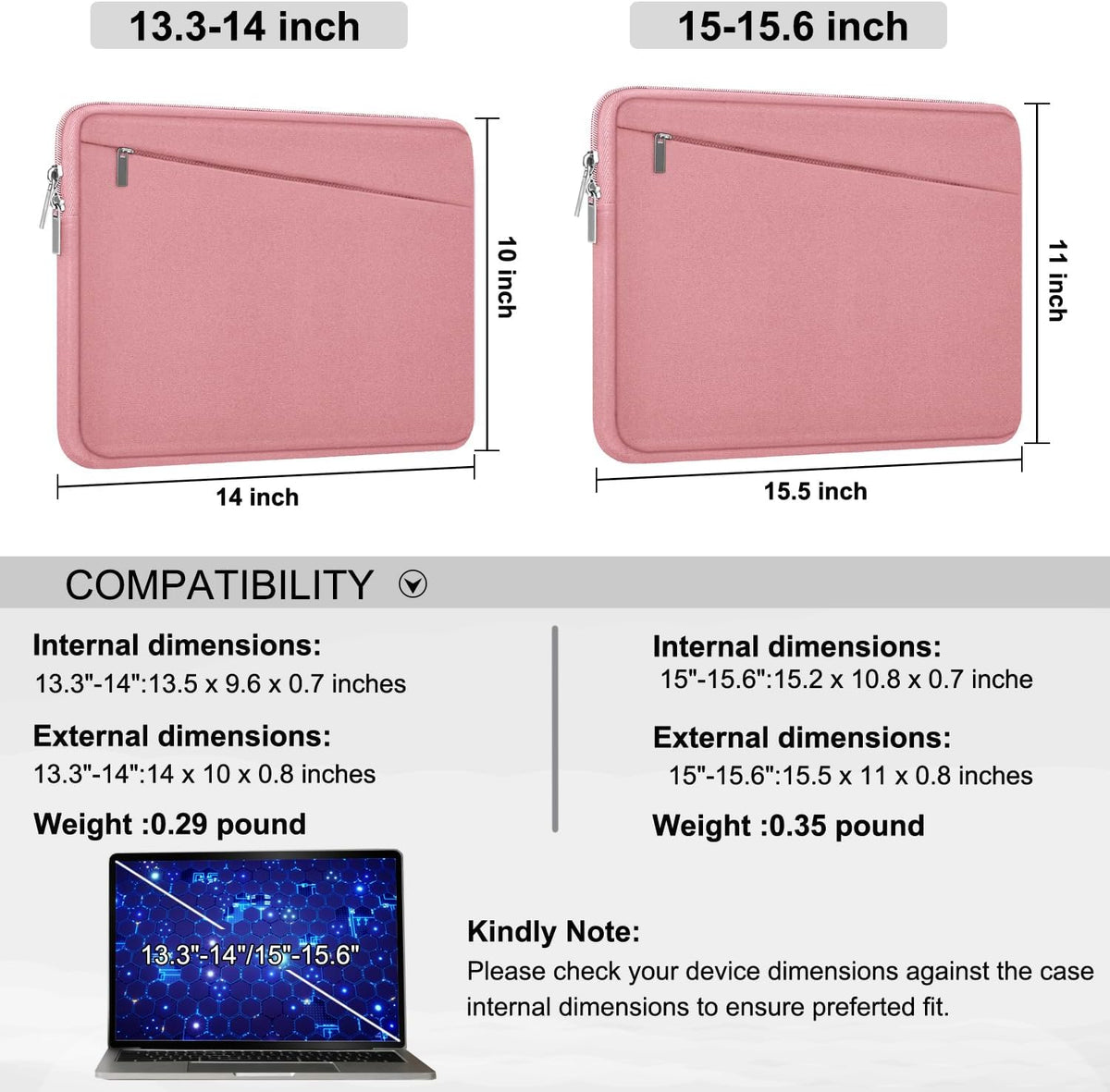 15.6 inch Laptop Case, Slim Computer Carrying Bag Protective Cover Briefcase with Front Pocket, Durable Laptop Sleeve for 15-16 Inch HP, Dell, Lenovo, Asus- Red Pink