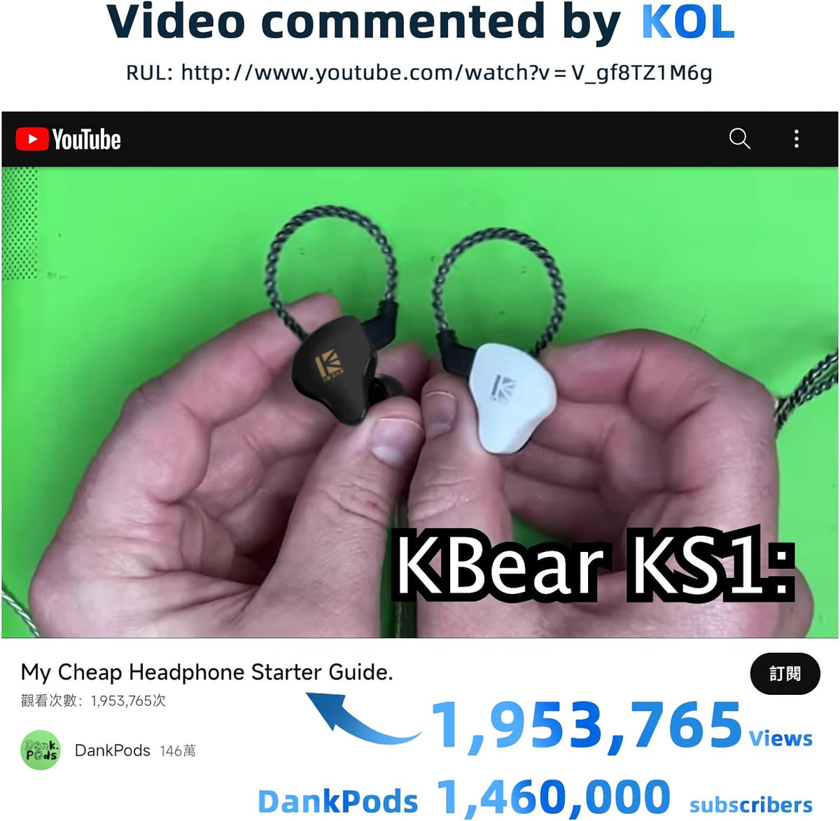 YINYOO KBEAR KS1 in Ear Monitor Bass Earbuds Wired Earbuds,Clear Sound Stereo Headphones, Vocals Forwards High Resolution Noise Canceling Earphones, Dual Magnectic Circuit Dynamic Detachable Cable