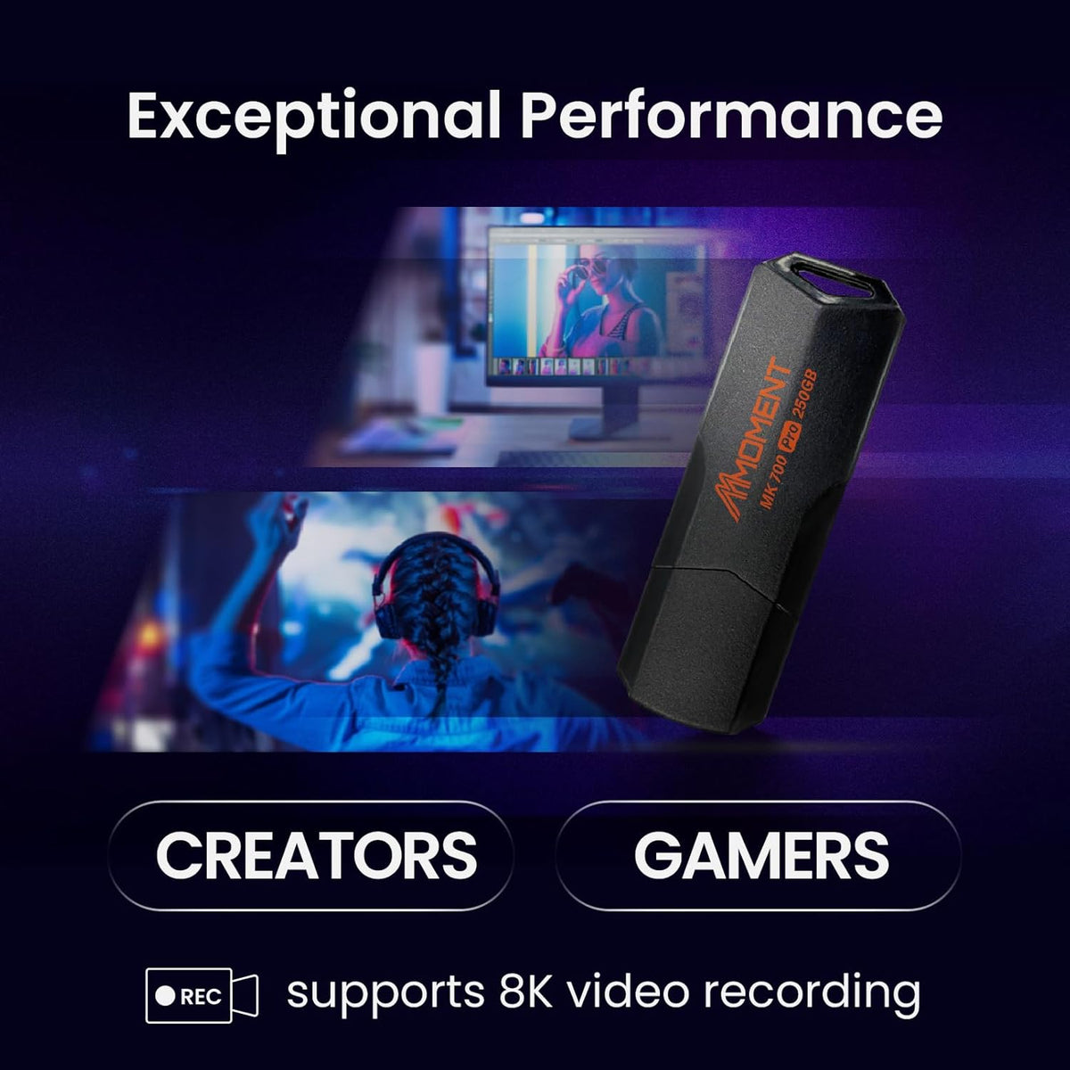 MMOMENT MK700 250GB USB 3.2 Gen2x1 Flash Drive, Read Speed up to 600MB/s, Write Speed up to 500MB/s, Thumb Drive