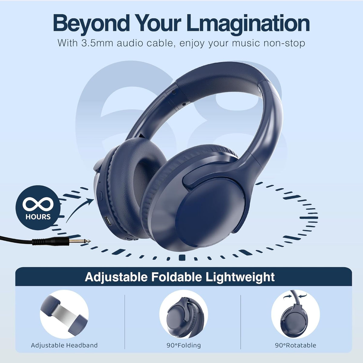 MIDOLA Bluetooth Headphones Over Ear 68H Playtime 6 EQ Wireless Headset with Microphone HiFi Stereo Foldable Lightweight Deep Bass for Travel Home Office Cellphone Blue