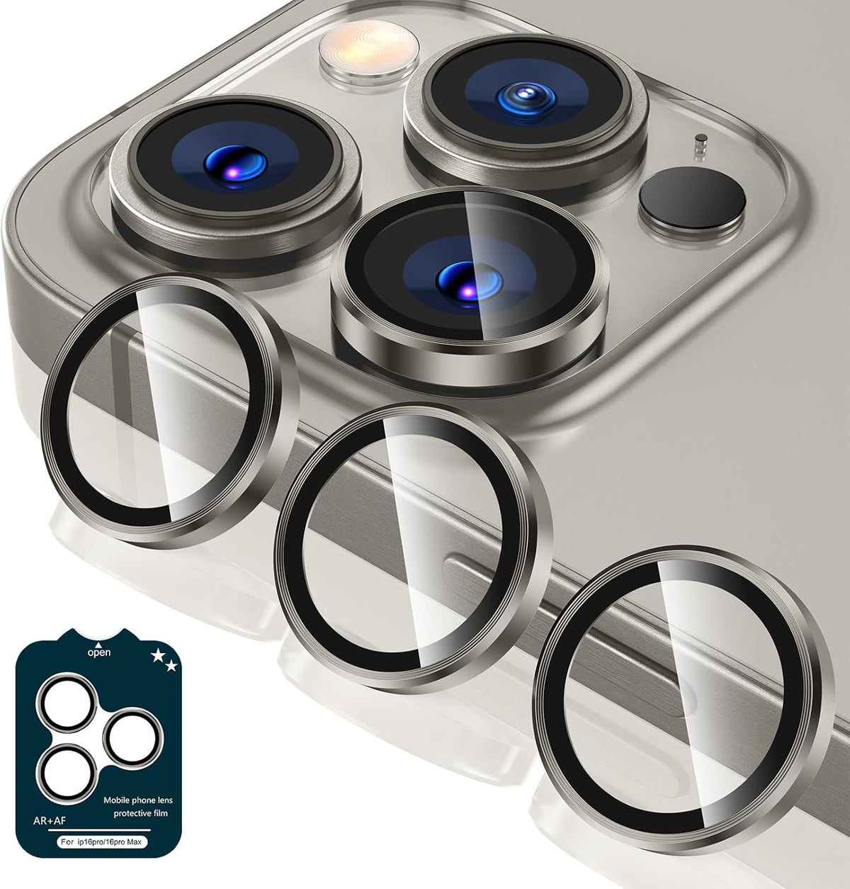 Tensea Camera Lens Protector Compatible for iPhone 16 Pro Max/16 Pro/14 Pro Max/14 Pro, Metal Aluminum Alloy Tempered Glass Cover Camera Screen Protector Accessories, Case Friendly