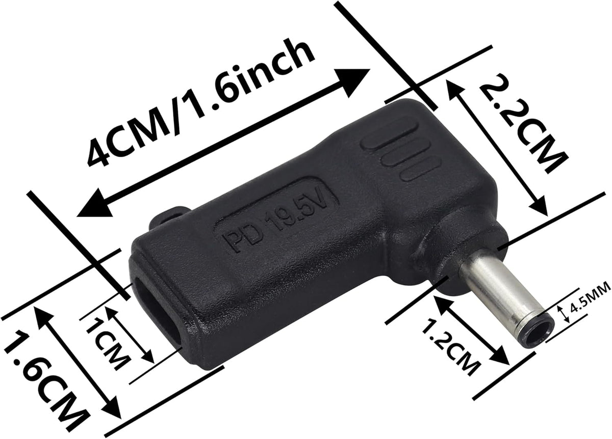 90W PD Power Charger Connector Adapter USB C to 4.5mm Laptop Charging Adapter Type C Female to DC 4.5 x 3.0mm Male Plug PD Power Charger Connector for H-P/De-ll[DP-4530]
