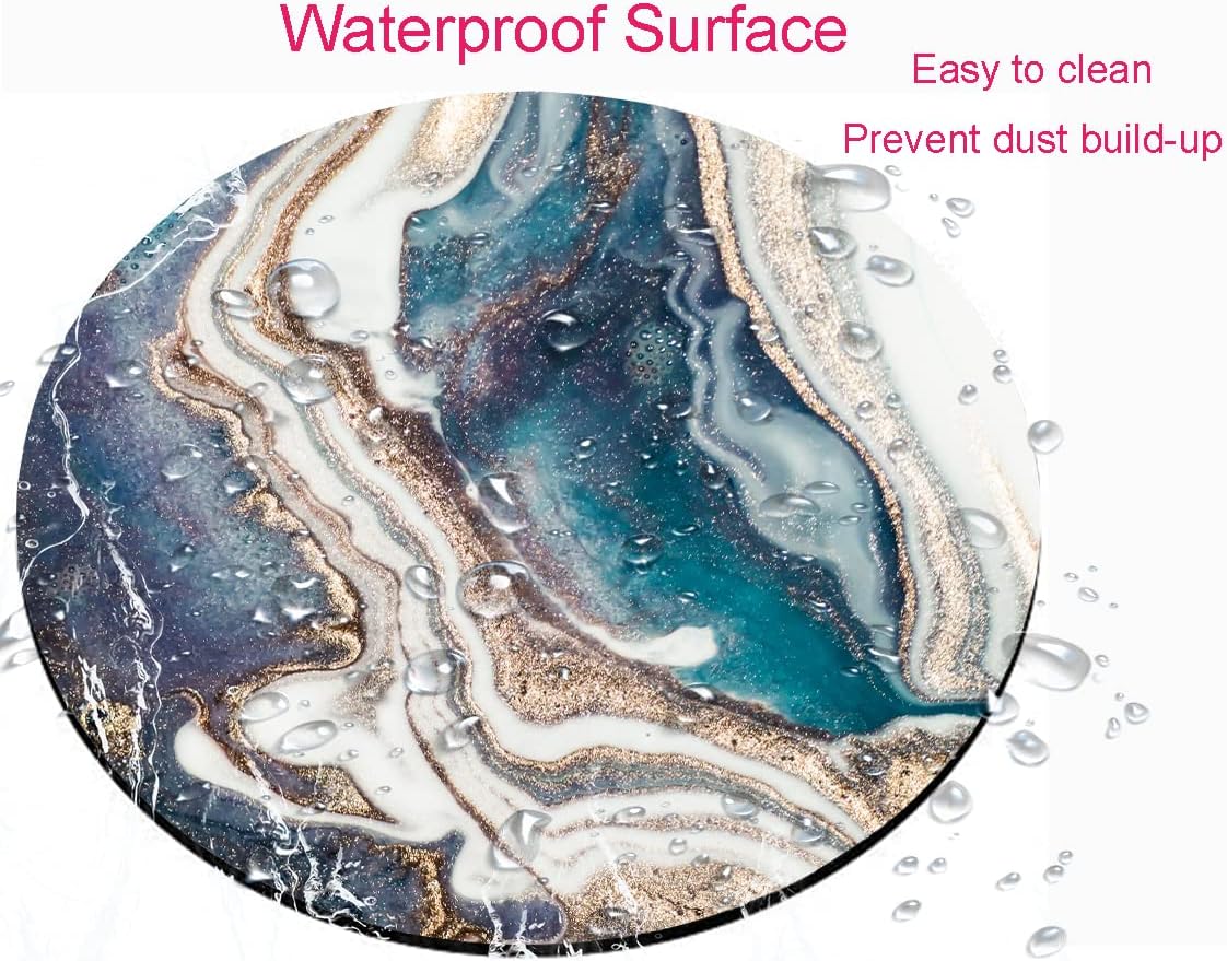 Blue Gold Marble Mouse Pad - Premium Textured Round Washable Mousepad with Lycra Cloth and Non-Slip Rubber Base for Wireless Mouse