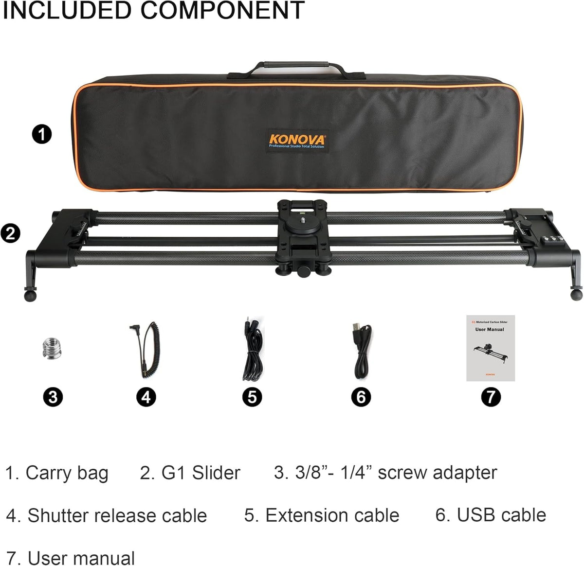 Konova New G1 Wireless Motorized Integrated Carbon Slider for Video, Time Lapse, Stop Motion, Parallax Panormaic Shooting (80cm (31.5"))