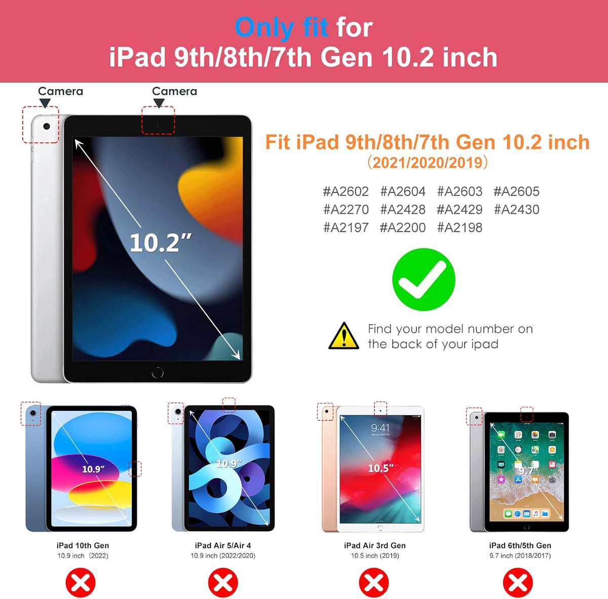 DTTO for iPad 9th/8th/7th Generation 10.2" Case 2021/2020/2019 with Keyboard, 7 Colors Backlit Wireless Detachable Keyboard Premium Leather Folio Cover with Pencil Holder & Pocket, Watermelon Marble