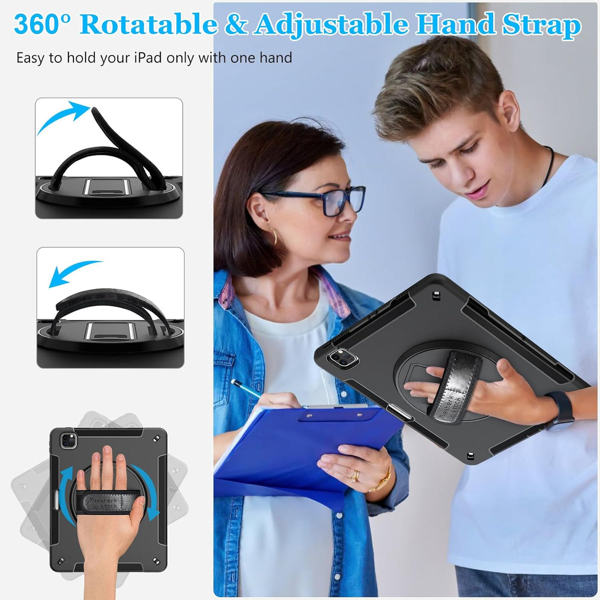 Case for iPad Air 13 Inch M3 2025 & M2 2024: Military Grade Cover for iPad Pro 12.9 6th/5th/4th/3rd Generation W/Screen Protector- Stand- Pencil Holder- Handle- Shoulder Strap- Black
