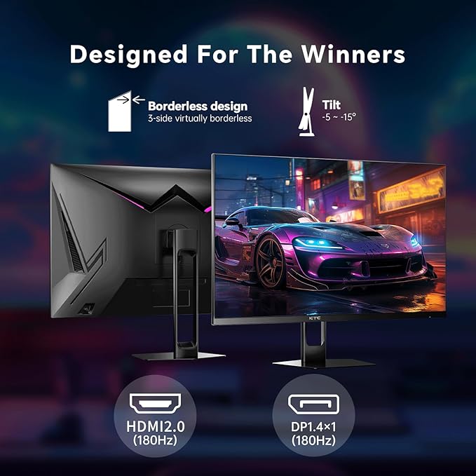 KTC 27 Inch Gaming Monitor 180Hz Full HD 1920x1080 Fast IPS Computer Monitor DP 1.4 &amp HDMI 2.1 Ports 1Ms FreeSync Frameless PC Gamer Monitor HDR VESA Mount H27F22 (Renewed)