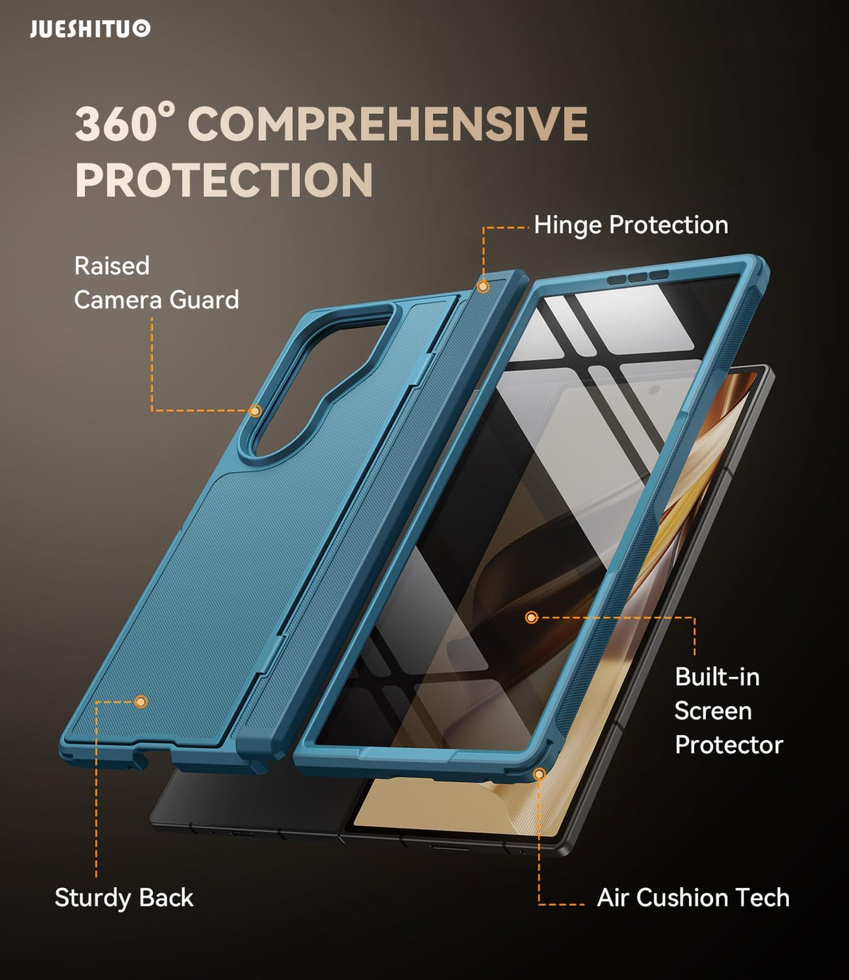 JUESHITUO for Samsung Galaxy Z Fold 7 Case with Privacy Screen Protector, Hidden Kickstand & MagSafe, Military Shockproof Cover for Galaxy Z Fold 7, Hinge Protection, Blue